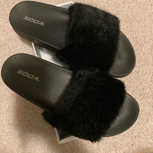 Cute fuzzy slides, never worn in original box
